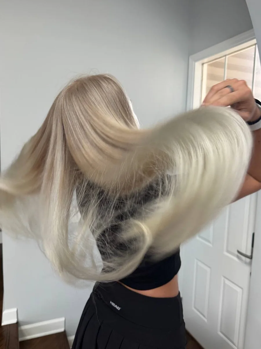 Platinum lived-in blonde in motion by Liza G.